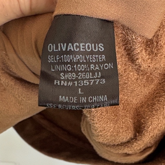 Olivaceous Brown Faux Suede Moto Jacket Size Large | Soft Zip-Up Biker Style - Picture 4 of 14